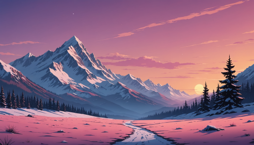 Snowy mountain range at sunset