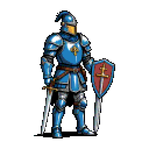 Pixel art knight idle pose, transparent sprite