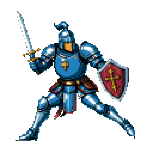 Pixel art knight running pose, transparent sprite
