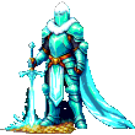 Pixel art frost knight in ice-blue armor